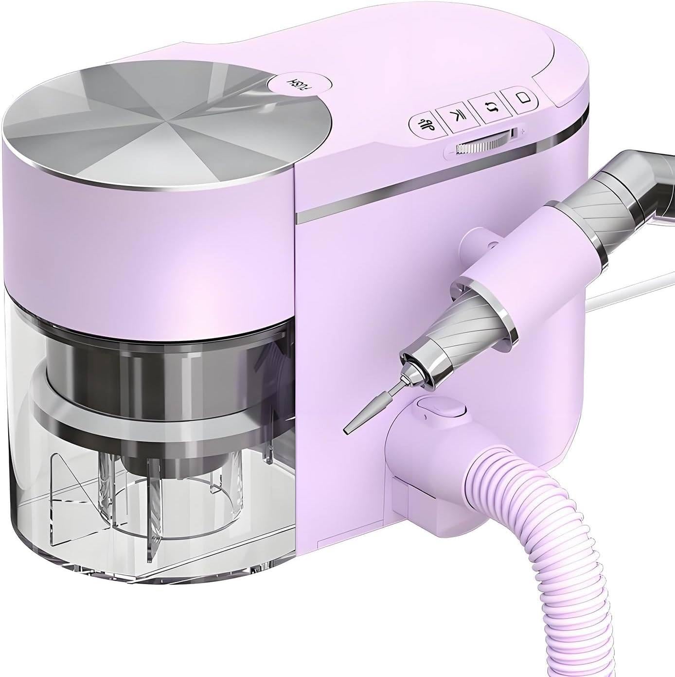 Trapano per Unghie Professionale 2 in 1 con Aspiratore di Polvere,200W Motore Brushless,30000 Giri/Min velocità Regolabile (avanti/Indietro), ≤68db Silenzioso, Filtro Lavabile Pink