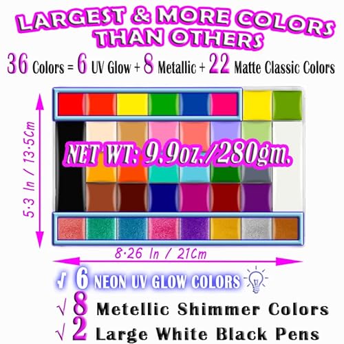 Ccbeauty Professional 36 Colors Face Body Paint Kit, Largest Oil Based Non-Toxic Hypoallergenic Neon Face Painting Palette Set With 10 Brushes For Halloween Sfx Special Effects Cosplay Costume Makeup #TOP1