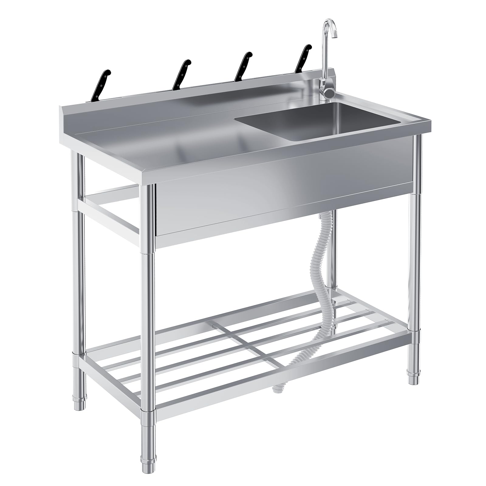 Crevyteg Silver 1 Freestanding Stainless Steel Utility Sink Single Bowl With Tap