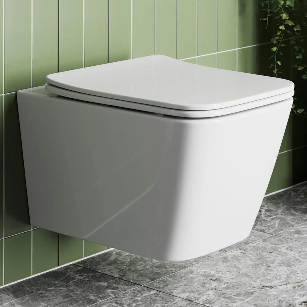 Soft Close Light Weight PP Toilet Seat for Square Toilets, White, Anti-Bacterial Bathroom Bowl Loo Cover Durable Adjustable Hinges Quick Release Soft Close with Fixings (Square (44cmx36cm)