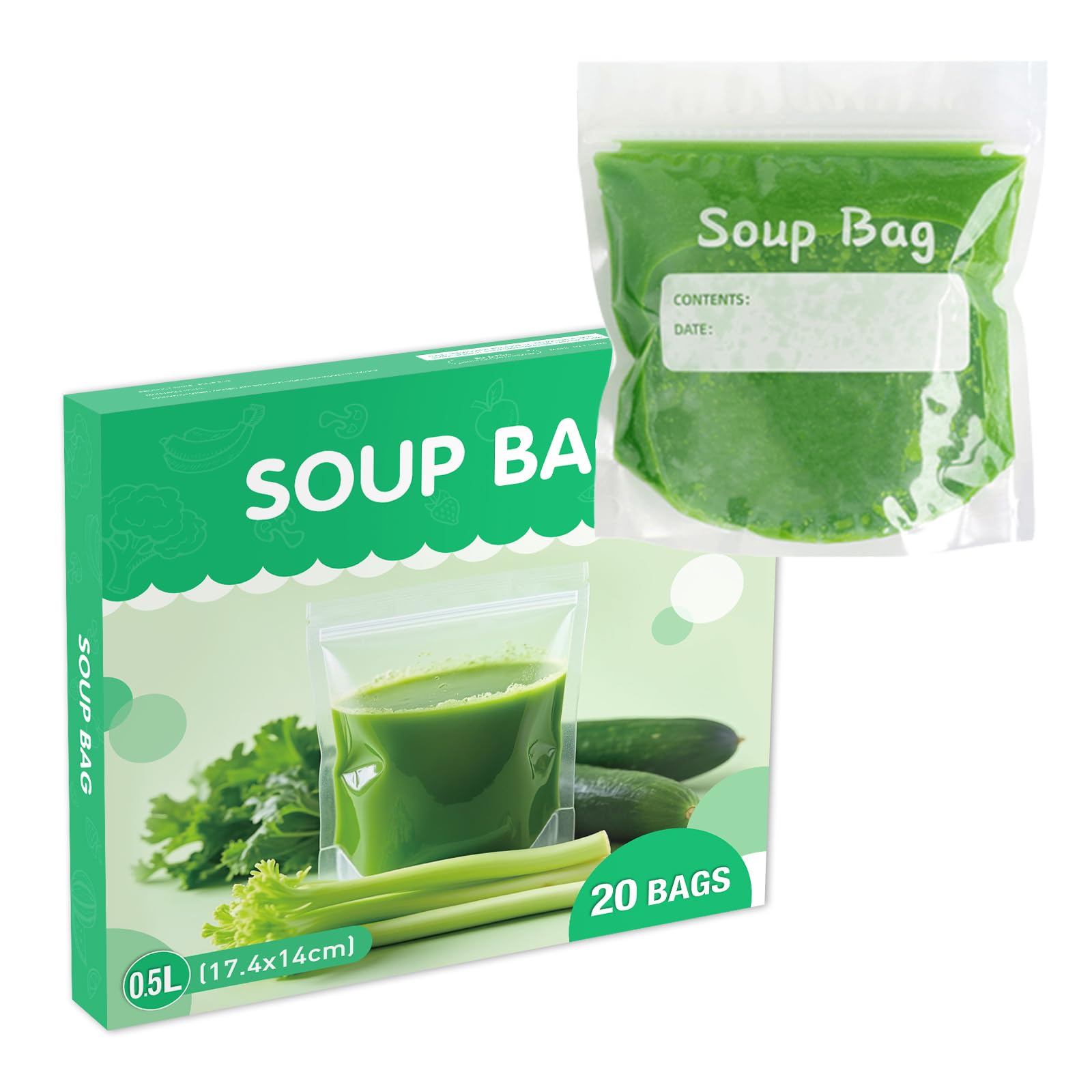 Renqcze Clear 20Pcs Soup Freezer Bags Reusable Soup & Sauce Liquid Storage Bags Curry Freezer (M)