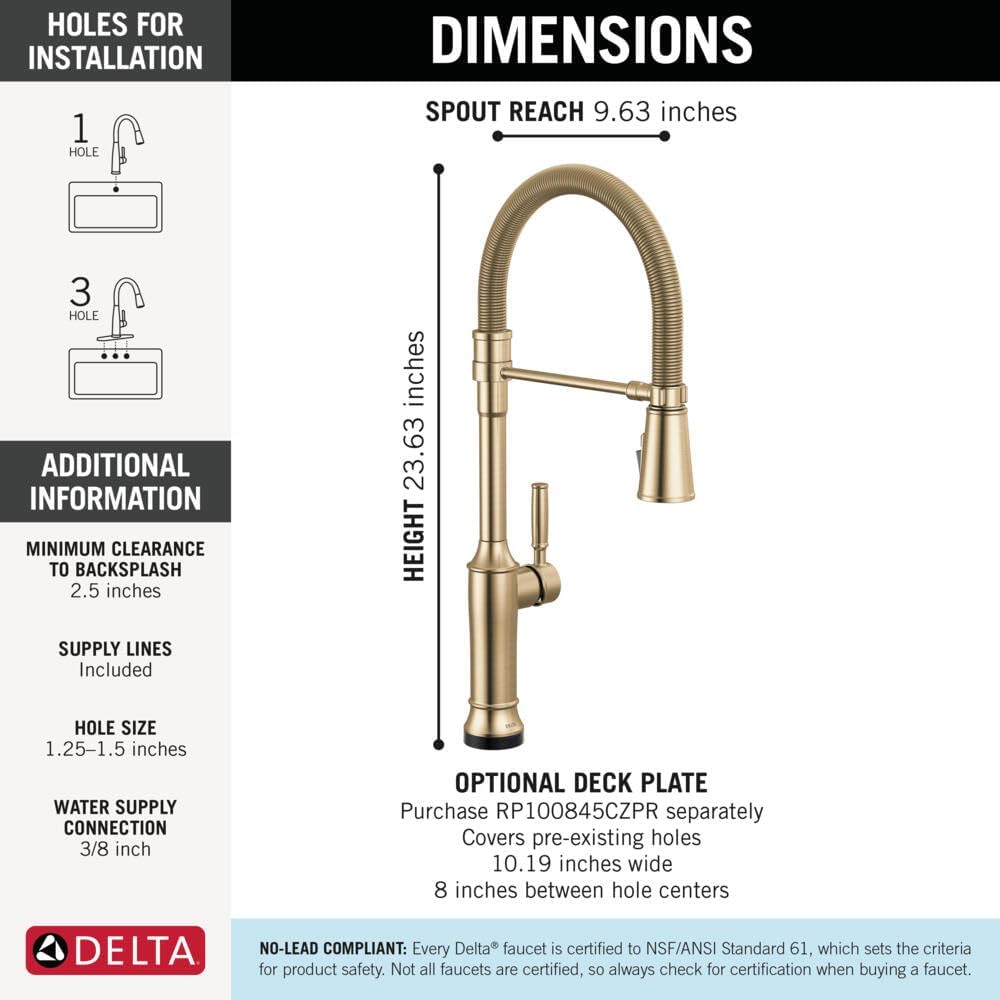 Delta Renaldi Touchless Pro Style Commercial Kitchen Faucet with Touch Technology, Brushed Gold Kitchen Sink Faucet with High Pressure ProClean Spray, Lumicoat Champagne Bronze 9684TL-CZ-PR-DST