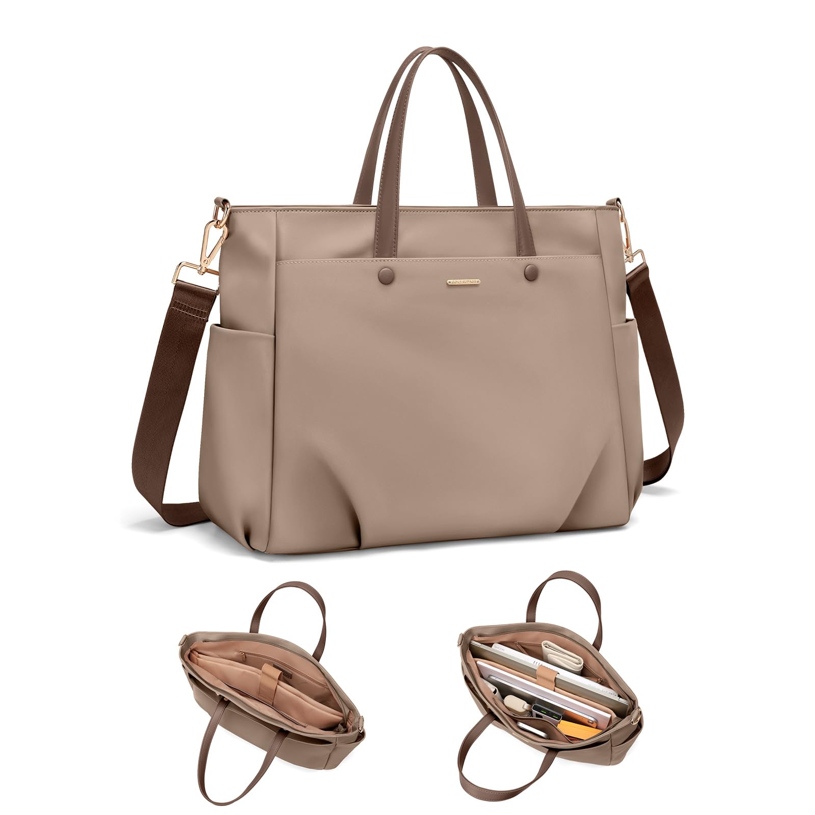 GOLF SUPAGS Sac Fourre-Tout Pour Ordinateur Portable 15 Pouces, Sac à Bandoulière Pour Ordinateur Pour Femme, Sac à Main élégant Pour Le Travail et Les Voyages (Champagne)