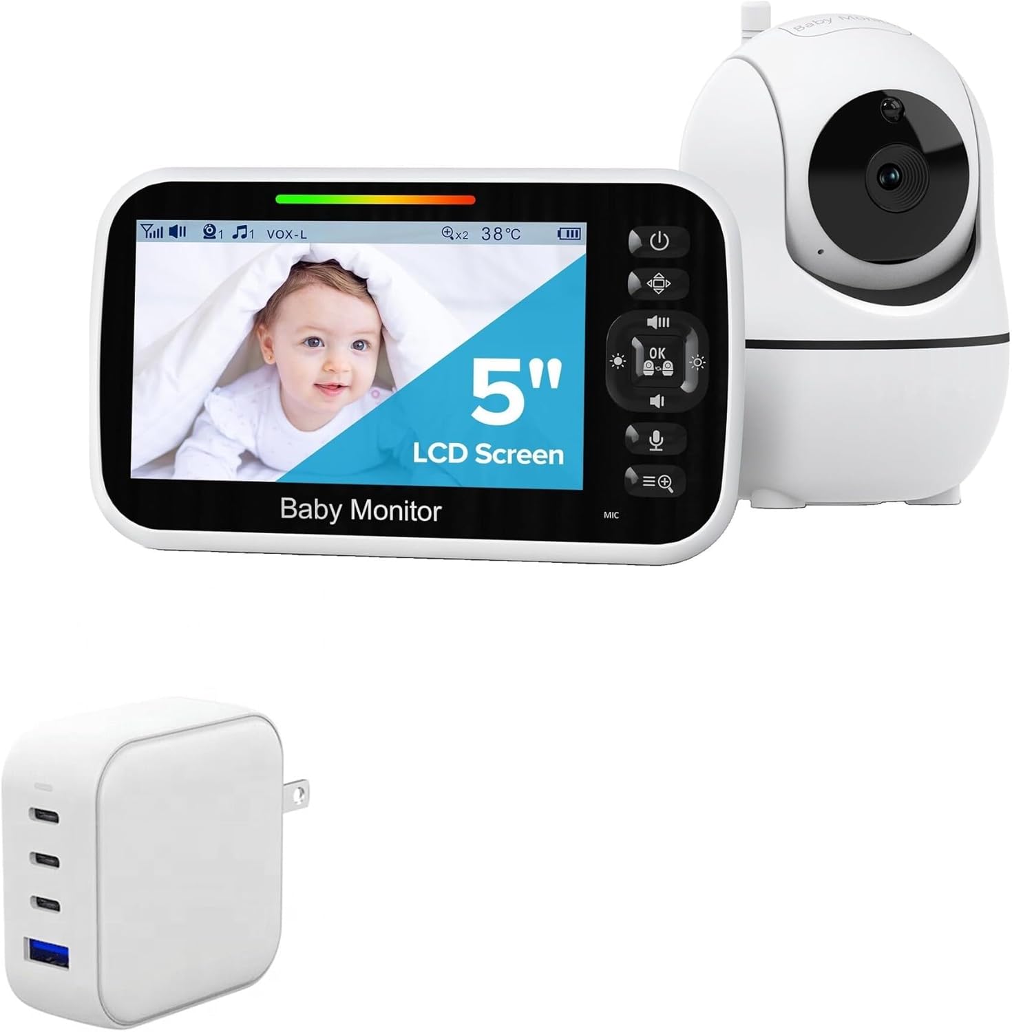 BoxWave Charger Compatible with Goodbaby Baby Monitor (5.0 in) - PD miniCube (100W), 100W 3 PD Port Wall Charger International - Winter White