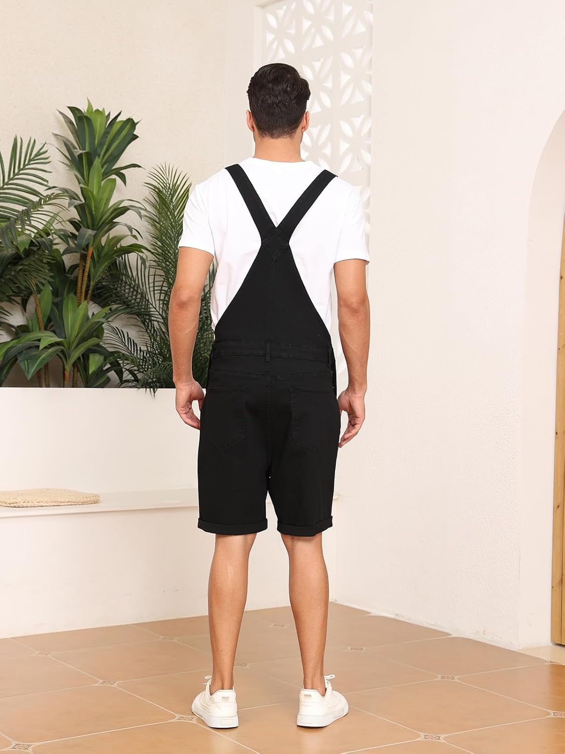 Men's Denim Overalls Jean Shorts Bib Coveralls Casual Loose Fit Work Summer Jumpersuit