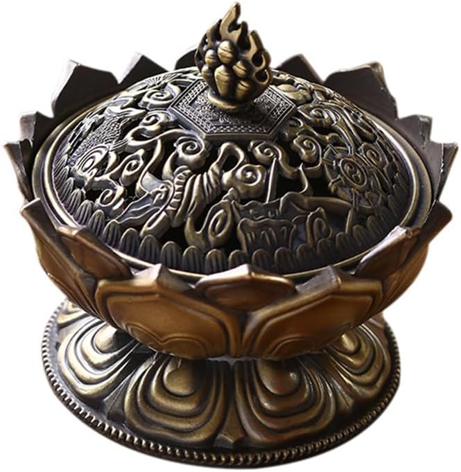TERRIFI Premium Brass Incense Burner Vintage Backflow Smoke Stick Cone Holder Home Decoration Ornaments Ideal for Stick or Coil Incense,Mosquito Incense,Resin and Charcoal (Bronze)