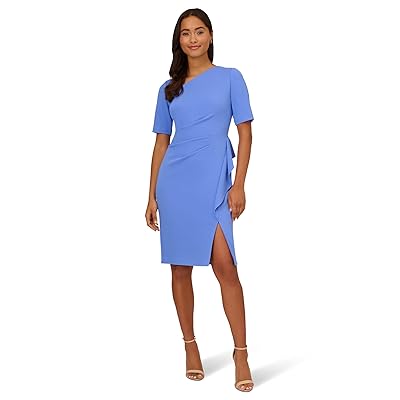 Adrianna Papell Stretch Crepe Side Draped Sheath Dress with Asymmetrical Neckline Women