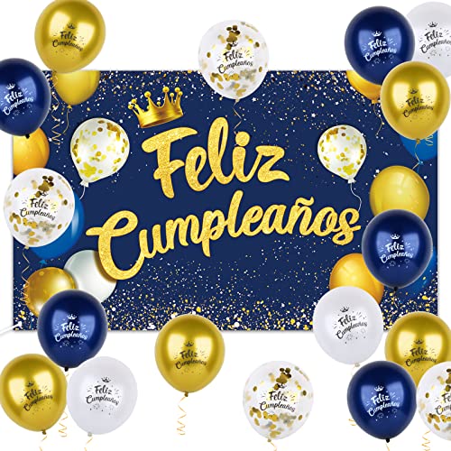 Pancarta Grande Feliz Cumpleaños Español + 12pcs Globos para