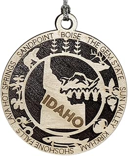 Idaho State Pride 3D Wood Laser Cut Ornament: Featuring Iconic Idaho Symbols and Custom Background Colors