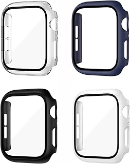 ISENXI Watch Hard PC Bumper, Compatible with Apple Watch Case 44mm Series SE 6 5 4 with Tempered Glass Screen Protector, with iWatch Accessories,44mm,4pack