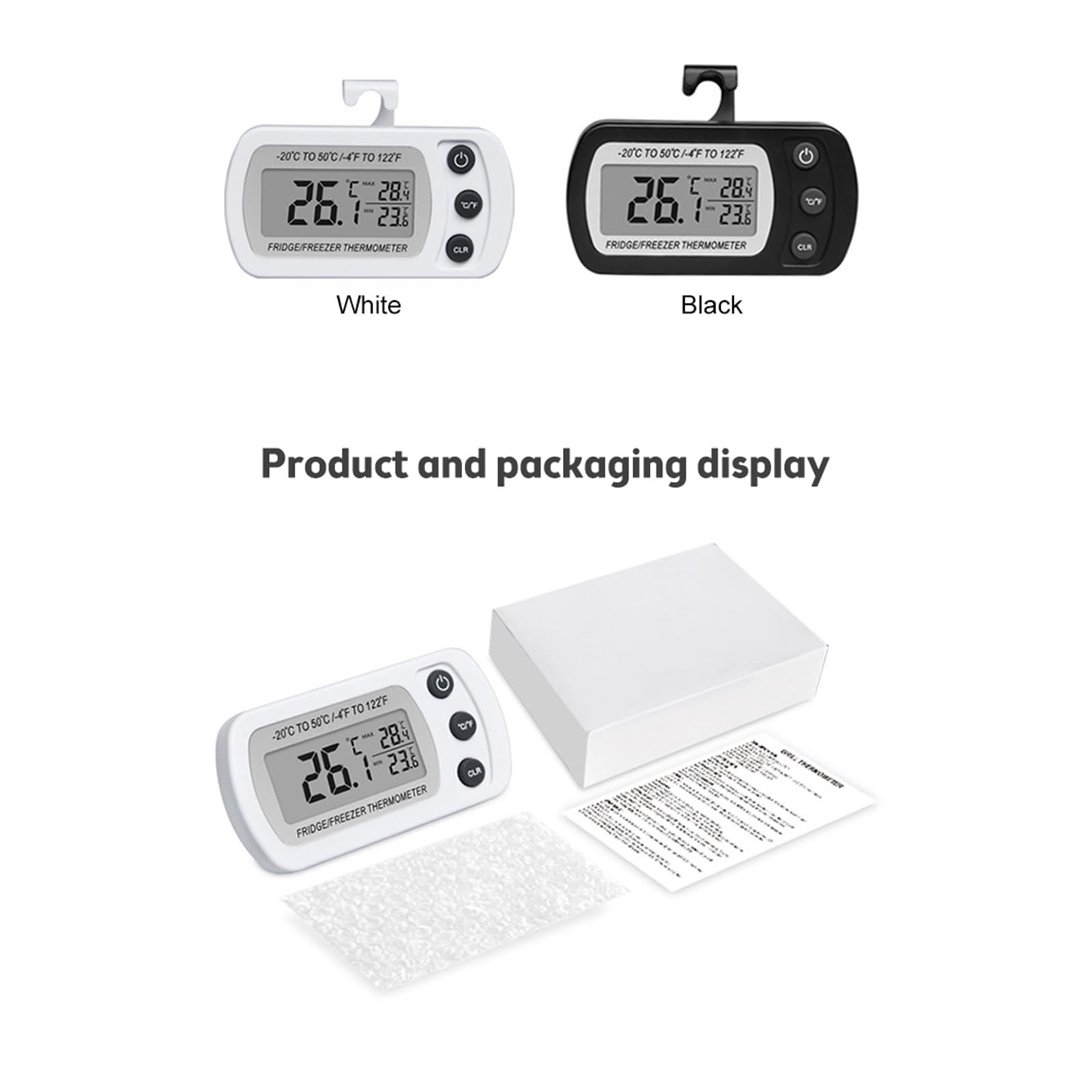 Thermomètre Domestique Et Hygromètre Numérique Multi-usage Chambre Sous-sol Stockage À Froid Réfrigérateur Précis Rapide Surveillance Temps Réel(White and Black)