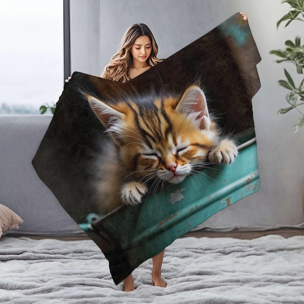 Couverture flanelle chaton pour chambre d'enfant douce et tendre