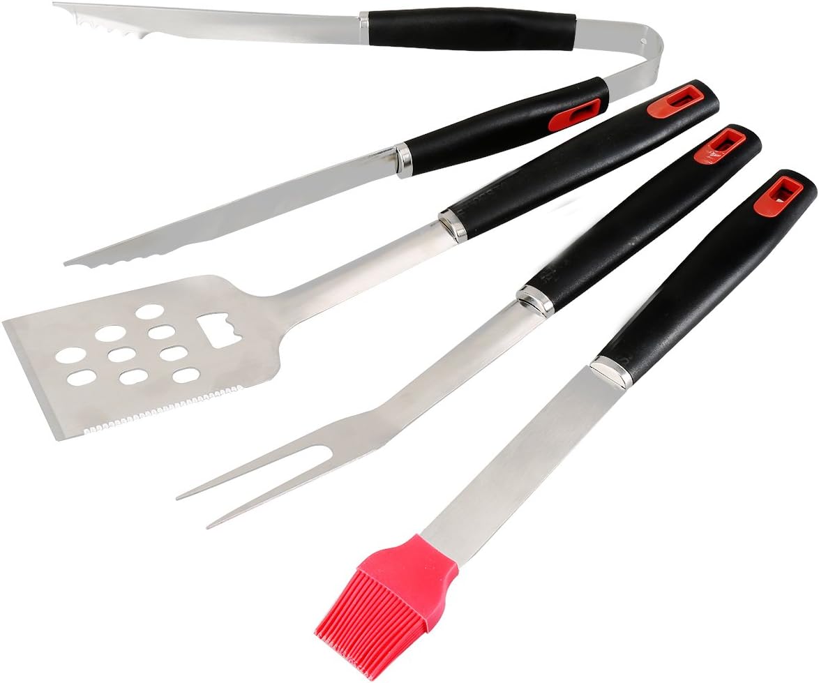 Grill Set 4 Part BBQ Tools - Heavy Duty Stainless Steel Barbecue Grills Premium Barbecue Accessories Spatula , Pliers , Fork and Barbecue Brush .