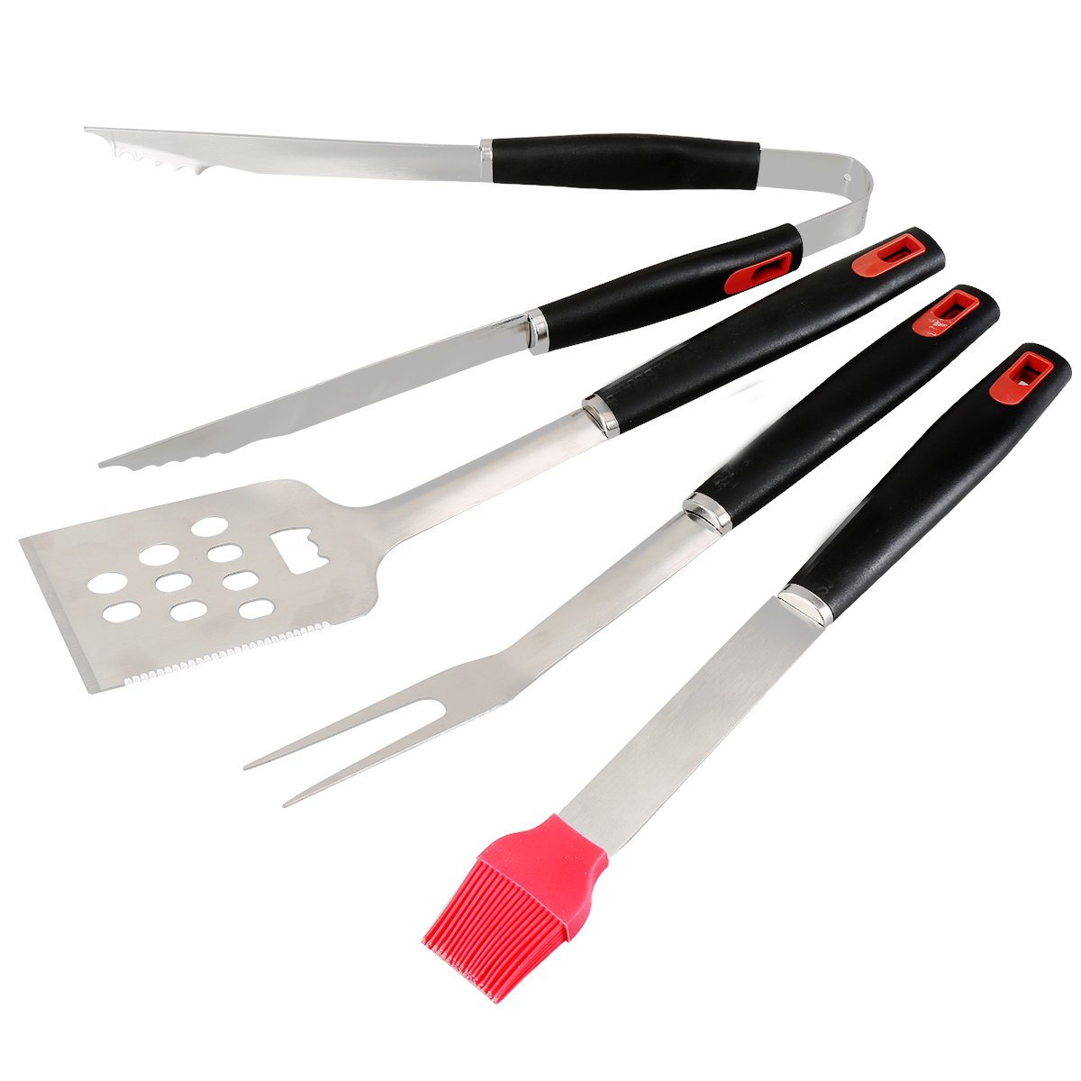 Grill Set 4 Part BBQ Tools - Heavy Duty Stainless Steel Barbecue Grills Premium Barbecue Accessories Spatula , Pliers , Fork and Barbecue Brush .