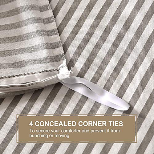 Jellymoni 100% Natural Cotton 3Pcs Striped Duvet Cover Sets,White With Grey Stripes Pattern Printed Comforter Cover,With Zipper Closure & Corner Ties(King Size) #TOP4