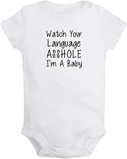 Watch Your Language Asshole I'm A Baby Funny Slogan Romper, Newborn Baby Bodysuits, Infant Jumpsuits, Kids Baby Outfits