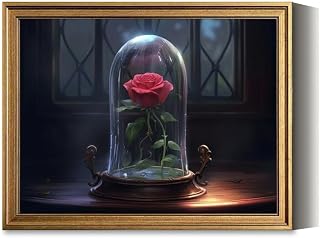 Vintage Framed Wall Art Enchanted rose a glass case Fantasy painting Canvas Paintings Wall Decor Pictures Posters Prints for Living Room Bathroom Bedroom Kitchen Artwork