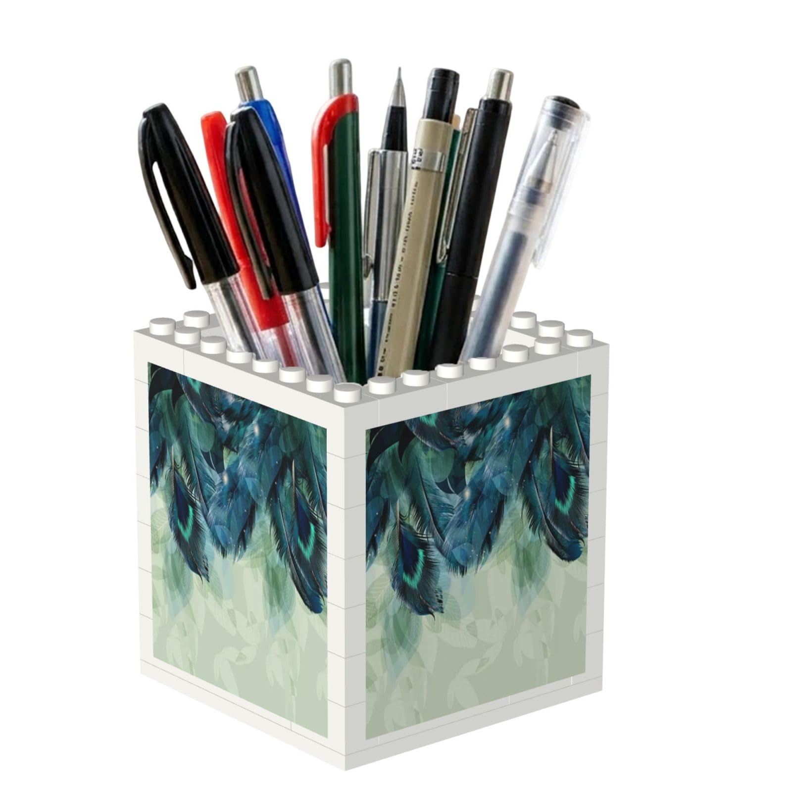 Poadnly Peacock Feather Pattern, Pen Pot Pencil Holder for Office Home School, Compact Desk Organiser for Office Stationery
