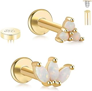 925 Sterling Silver Opal Labret Studs 16G Labret Jewelry Labret Internally Threaded Earring Helix Studs Tragus Cartilage Conch Nose Piercing Body Jewelery Lip Monroe Studs