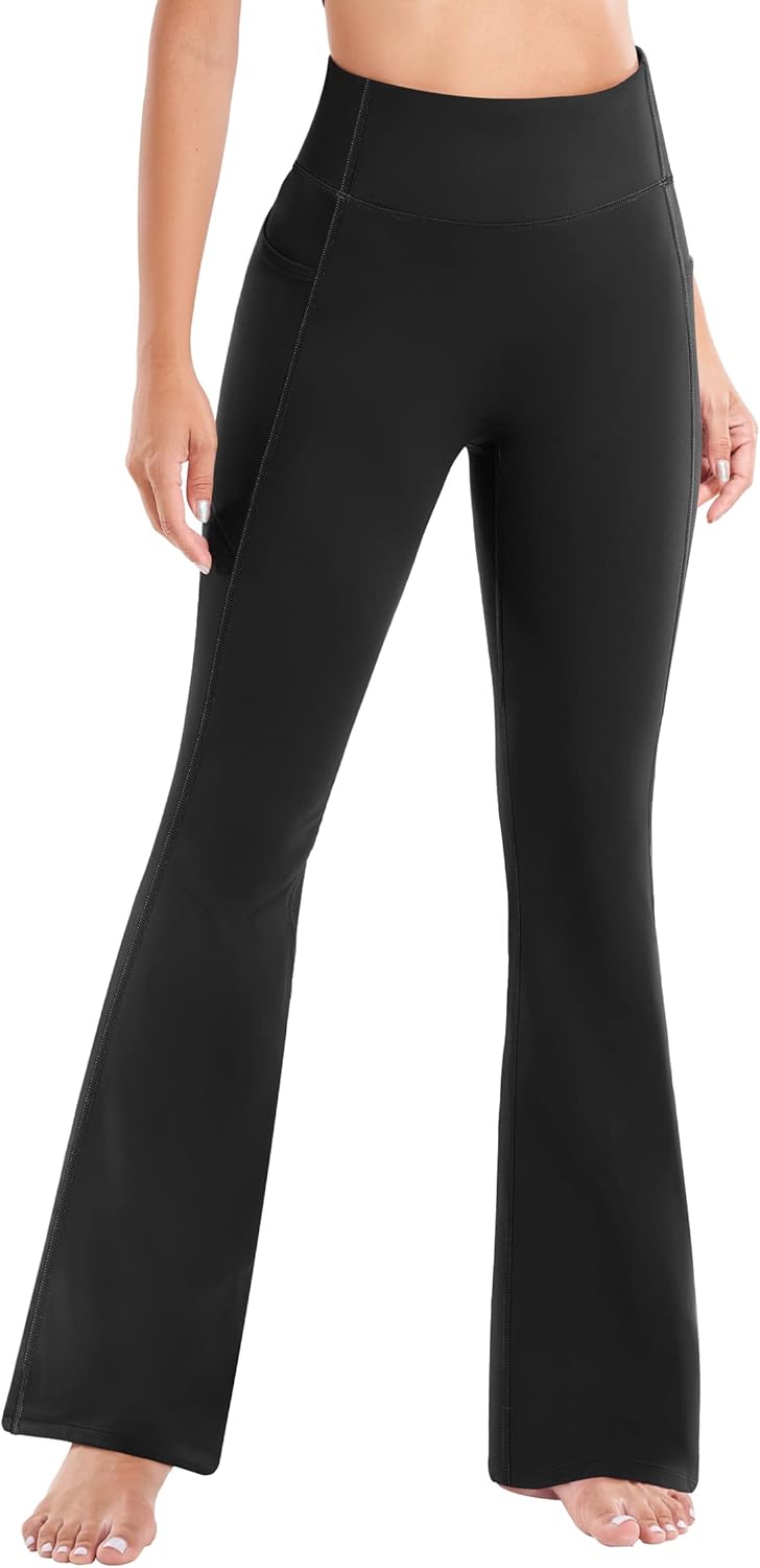 Ewedoos Fleece Lined Pants Women Thermal Yoga Pants with Pockets High Waist Warm Pants Winter Flare Leggings for Women - Image 5