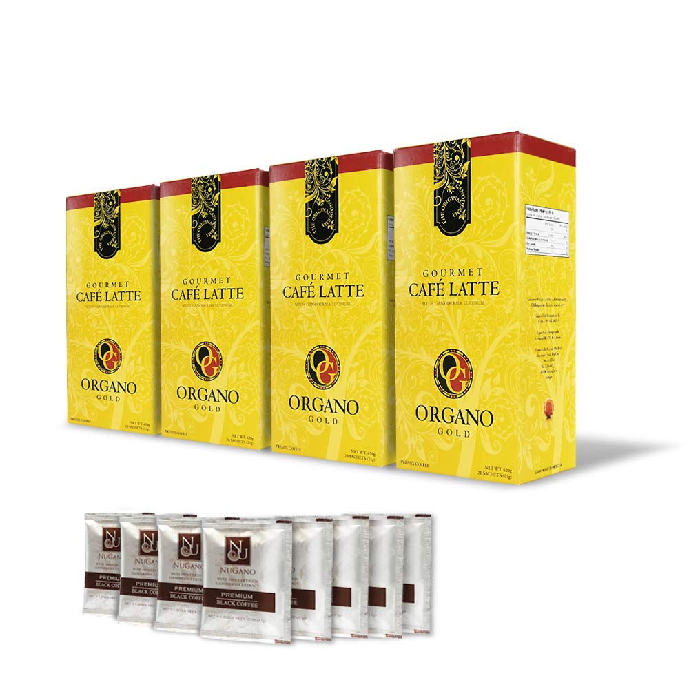 Buy 4 boxes Organo Gold Cafe Latte Instant Coffee with Ganoderma w 8's Nugano Black Instant