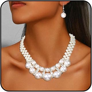 Pearl Necklace and Earrings White Pearl Jewelry Set Wedding Bridal Necklace Jewelry Accessories for Women