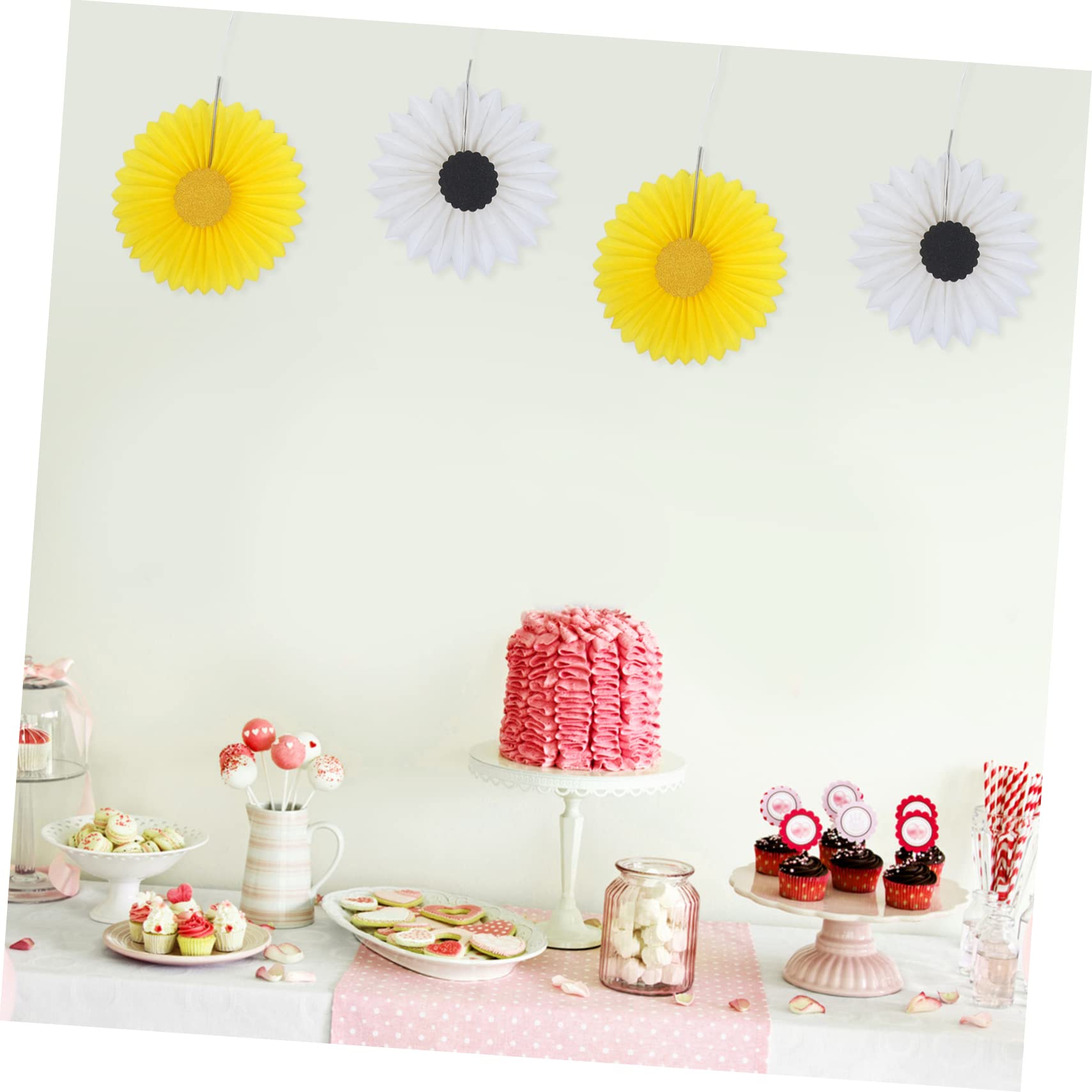 Abaodam 24pièces Décoration De Fête Anniversaire De Éventails Papier Tournesol pour Mariages Et Célébrations Décorations Murales Élégantes Et Festives