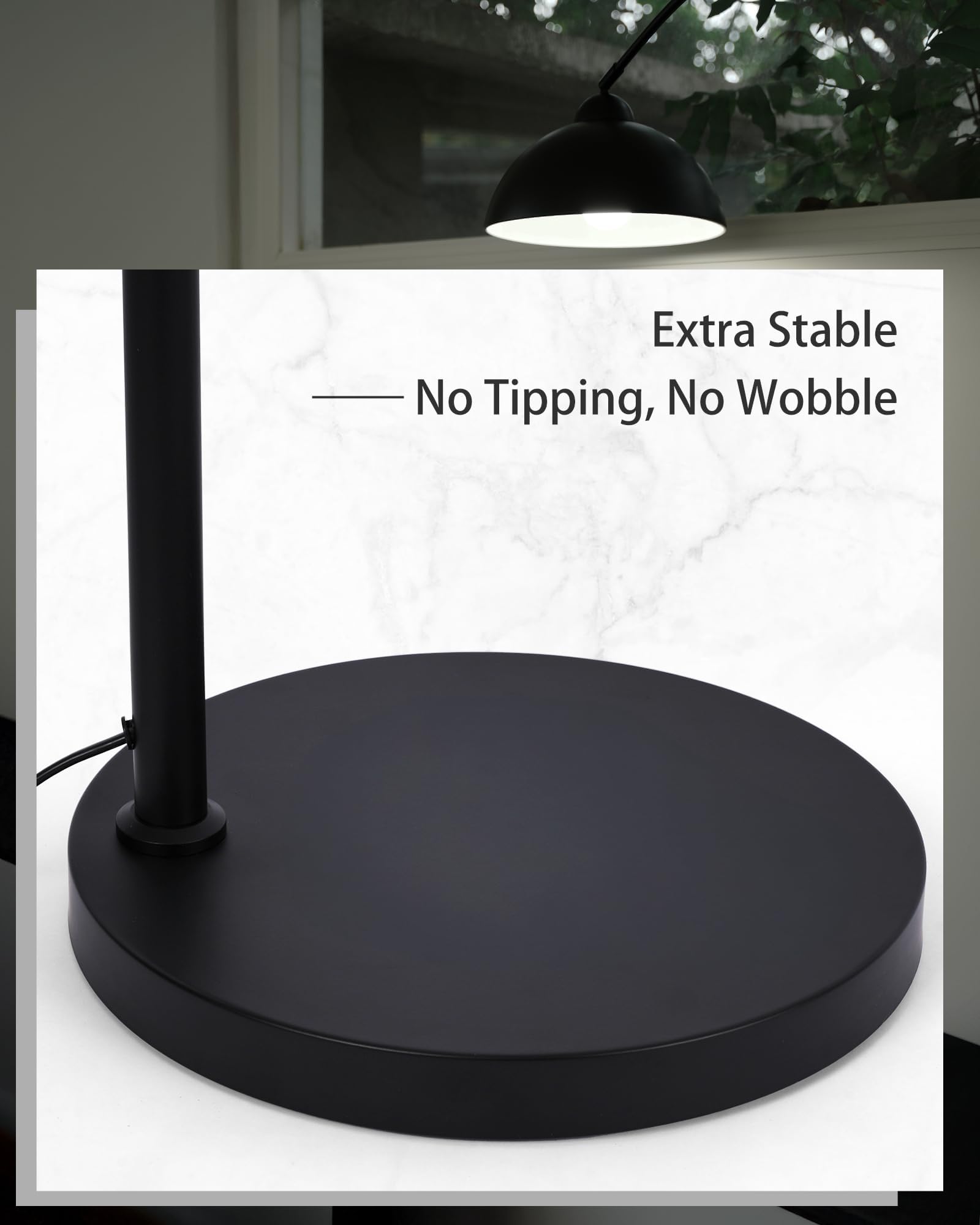 Lámpara de Pie Arco 204 cm Negra para Salón, Lámpara de Pie Moderna con Base Metálica 30 cm 5 kg Estable, Pantalla de Aluminio Ajustable, Montaje Rápido en 5 Minutos, Casquillo E27 (Sin Bombilla)