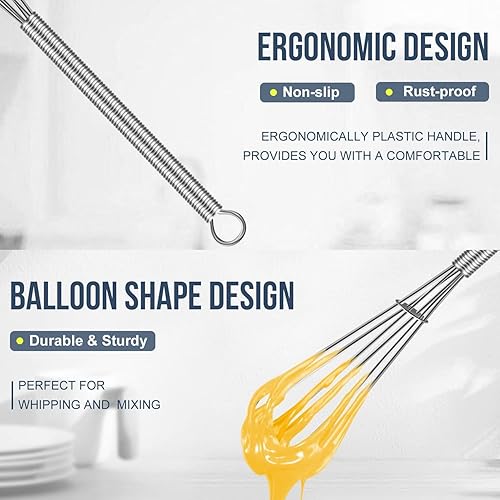 Miniatura 32 de Batidor pequeño de acero inoxidable de 10 pulgadas con mango largo para batir, batir, mezclar salsas, mezclar ingredientes, cocina pequeña Wisk