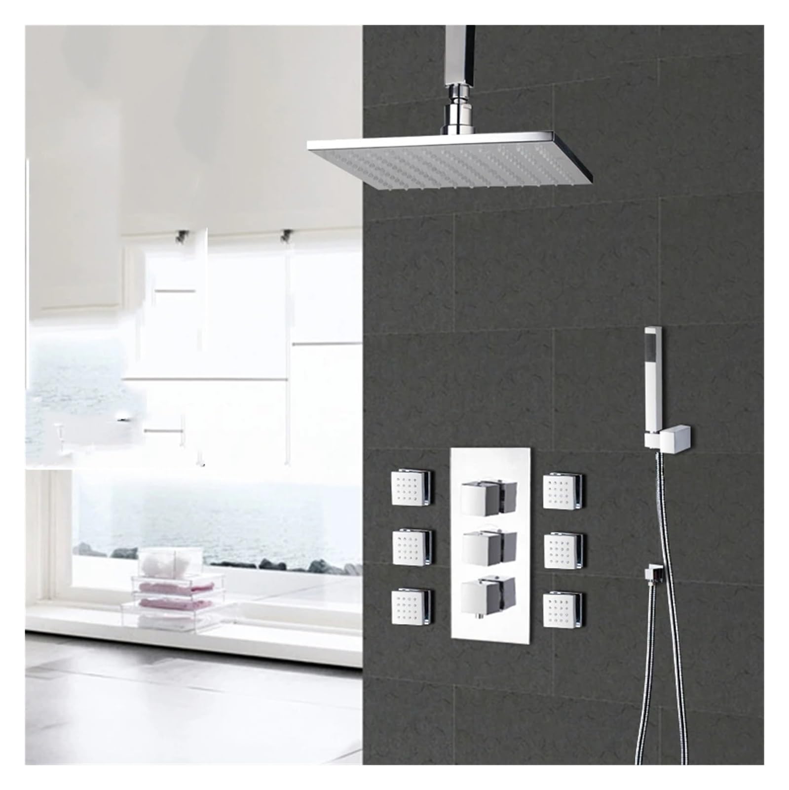 Miscelatore da Bagno a LED da 8/10/12/16 Pollici, soffione Doccia, Set Doccia a Getto massaggiante, rubinetti, Set Doccia da Bagno con Getto a Mano, Doccia