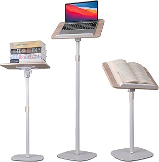 Music Book Stand with Adjustable Podium, Cook Book & Music Sheet Holder, Wooden Floor Bible Holder with Page Clip