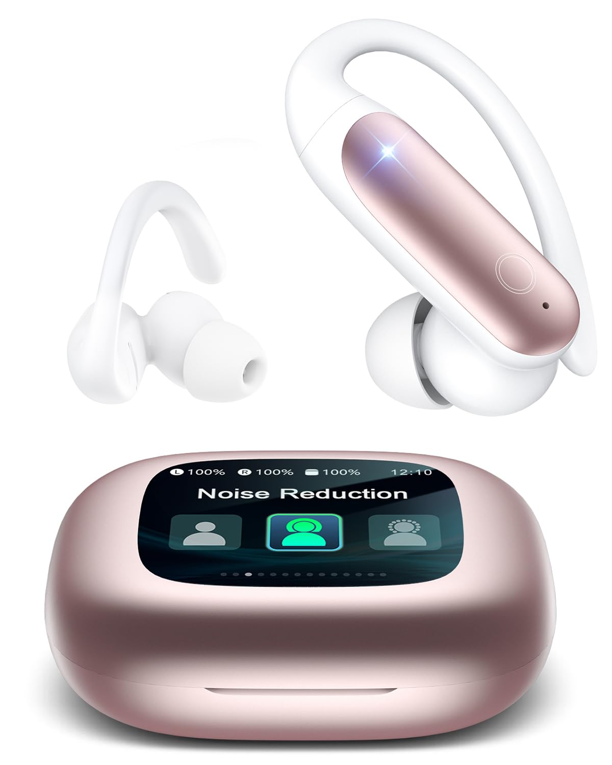 LEEMC Auricolari wireless, Bluetooth 6.0, con touch screen, ANC ENC, cancellazione del rumore, bassi 40H, suono stereo over-ear per iOS, Android, sport, allenamento, colore oro rosa