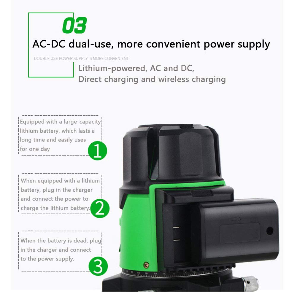 Nivel láser multilínea de haz verde, 2/3/5 líneas Nivel Láser Autonivelante Línea Verde 360 grados Vertical Cruz, Herramienta láser de autonivelación de alineación,A