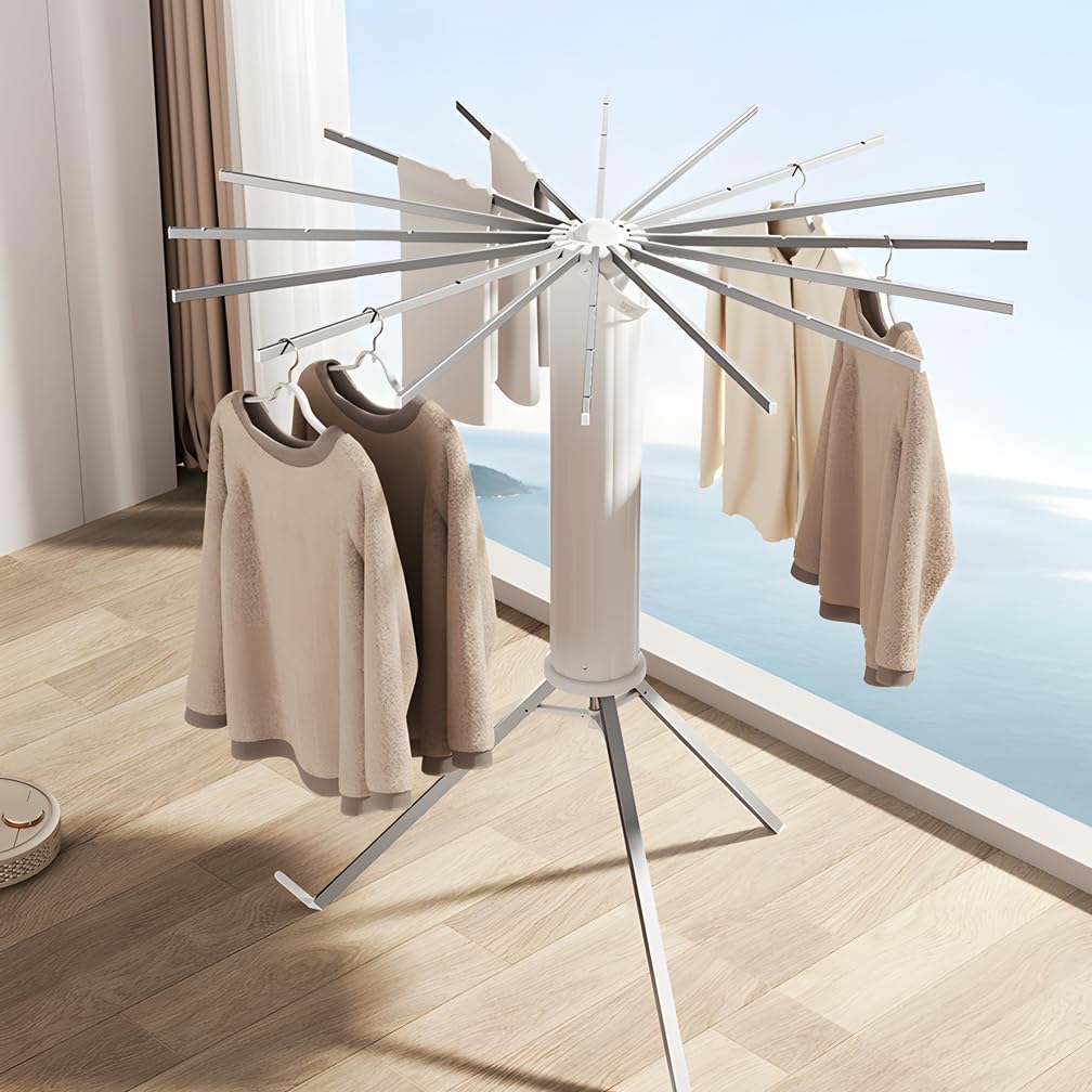 Hershii Kleiderständer faltbar mit 16 Kleiderstange Wäschetrockner Ständer aus Aluminium zusammenklappbarer wäscheständer für Garten, Balkon, Innen, Außen, Camping (Aluminiumstange)
