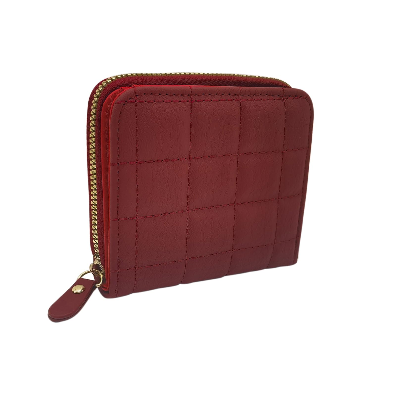 Ladies Purse Wallet, PU Leather Purse with Multiple Card Slots and Compartments, Lady Credit Card Holder with Zipper, Solid Color Wallet with Embroidery Pattern for Women, Girls(red)