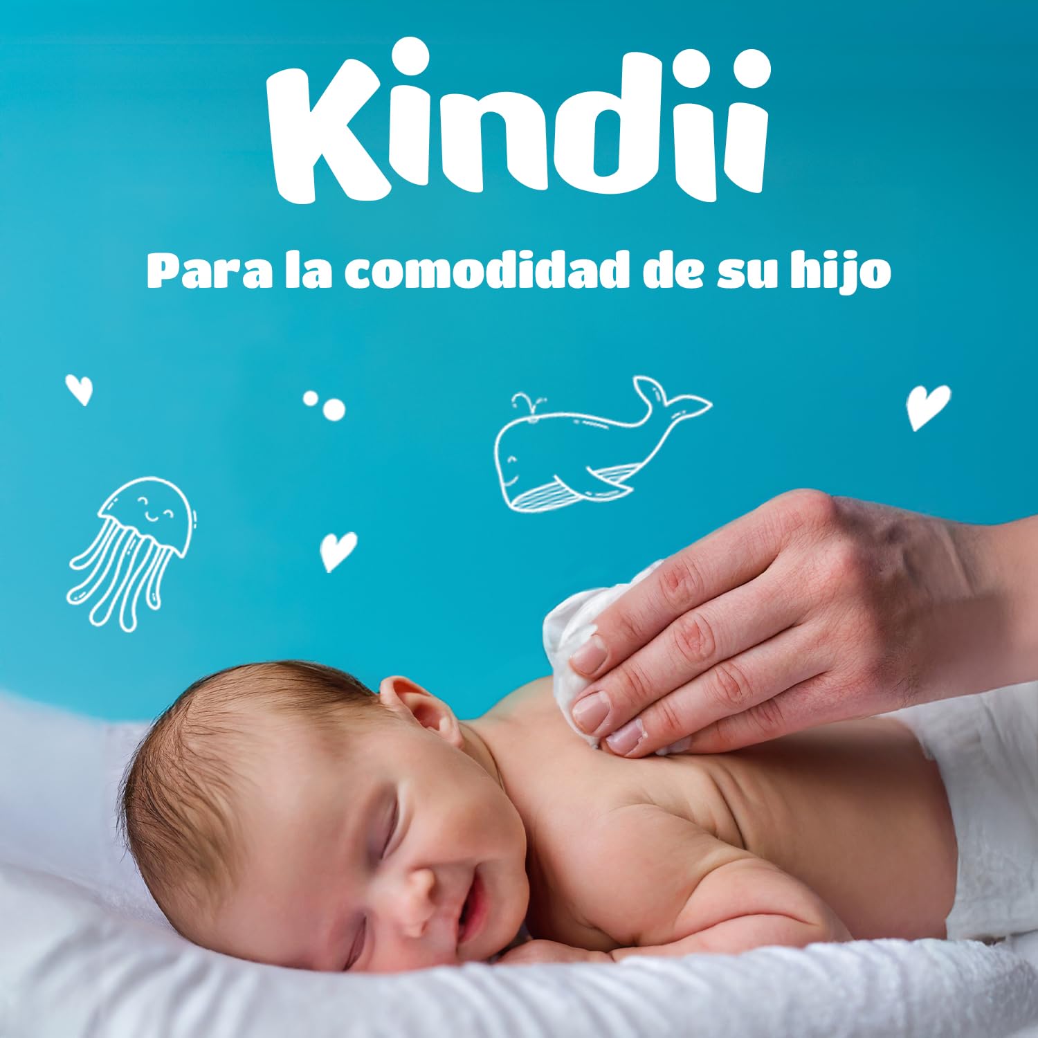 Kindii Pure – Gasas Bebé (1x60 Piezas) – 100% Algodón, limpieza facial, cambios de pañal – Delicadas para pieles sensibles, no se deshilachan – 60 Piezas