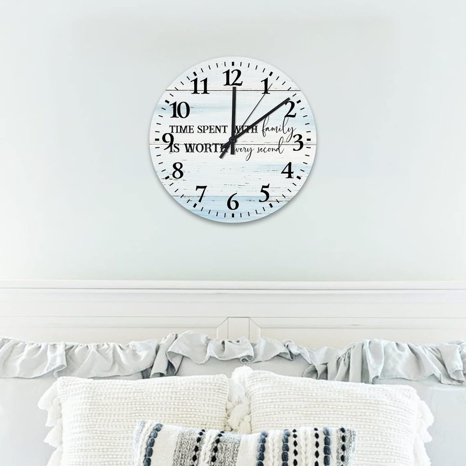 12 Inch Time Spent with Family is Worth Every Second Wall Clocks Battery Operated Quartz Analog Quiet Family Letter Quote Kitchen Wall Clock Arabic Numbers Round Clock for Farmhouse Home Decoration