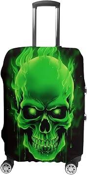 Travel Suitcase Protector Green Skull Luggage Cover Protective Washable Anti-scratch Baggage Cover
