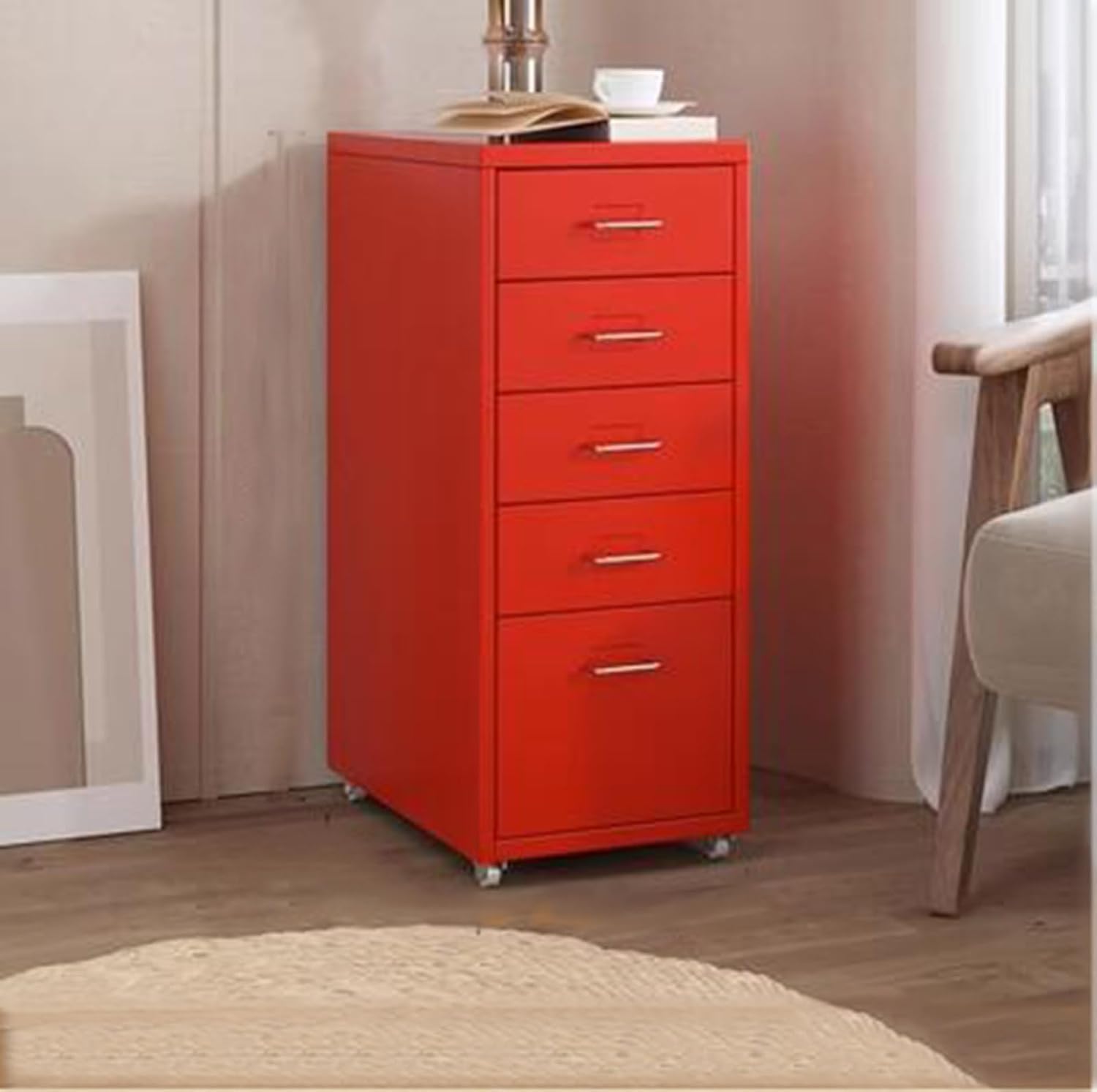 QINGDONGDZA Metal Rolling File Cabinet,drawer Mobile File Cabinet With Lock Casters,under Desk Metal Locker Cabinet Mobile Printer Stand With Storage For Home Office Red 27 * 16 * 11inch