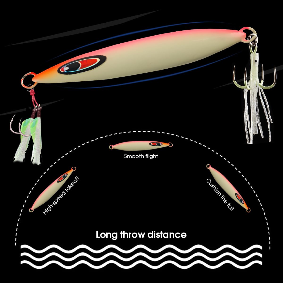 Leurres de Pêche en Haute Mer Coulants, WASAGA 80g/100g/120g/150g/200g/250g/300g Appât à Poisson Spinner Parfait pour Le Poisson Ruban et Le Thon Saumon Mérou Morue et Leurre Jigging