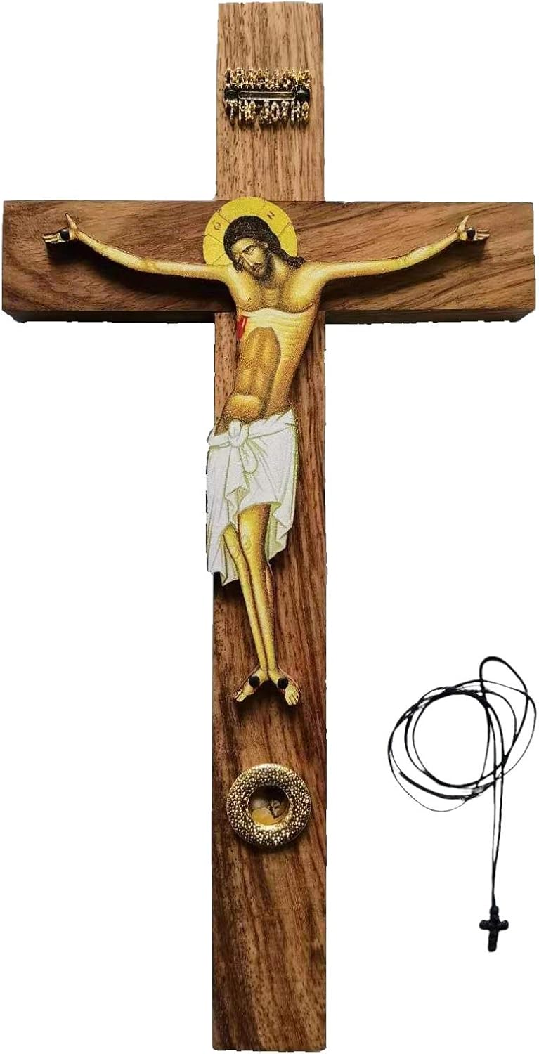 Wooden Orthodox Wall Cross 11.1”. Crucifixion Hanging Wall Cross with