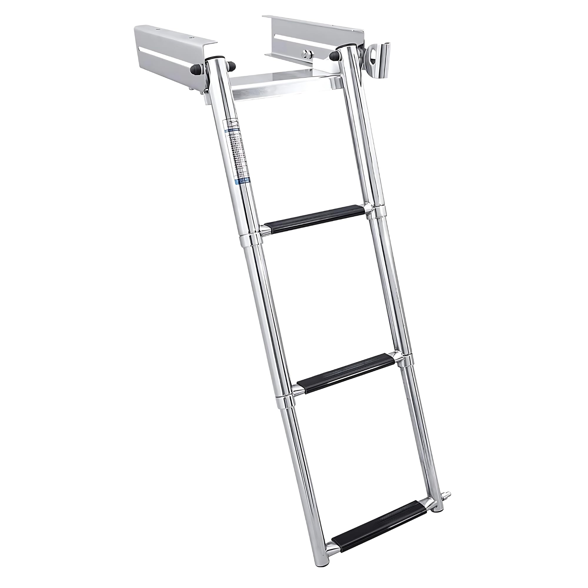 White Water - 3 Step Under Platform Boat Quick Release Telescoping Ladder | Marine Grade 316 Stainless Steel Foldable Boarding Access for Swim