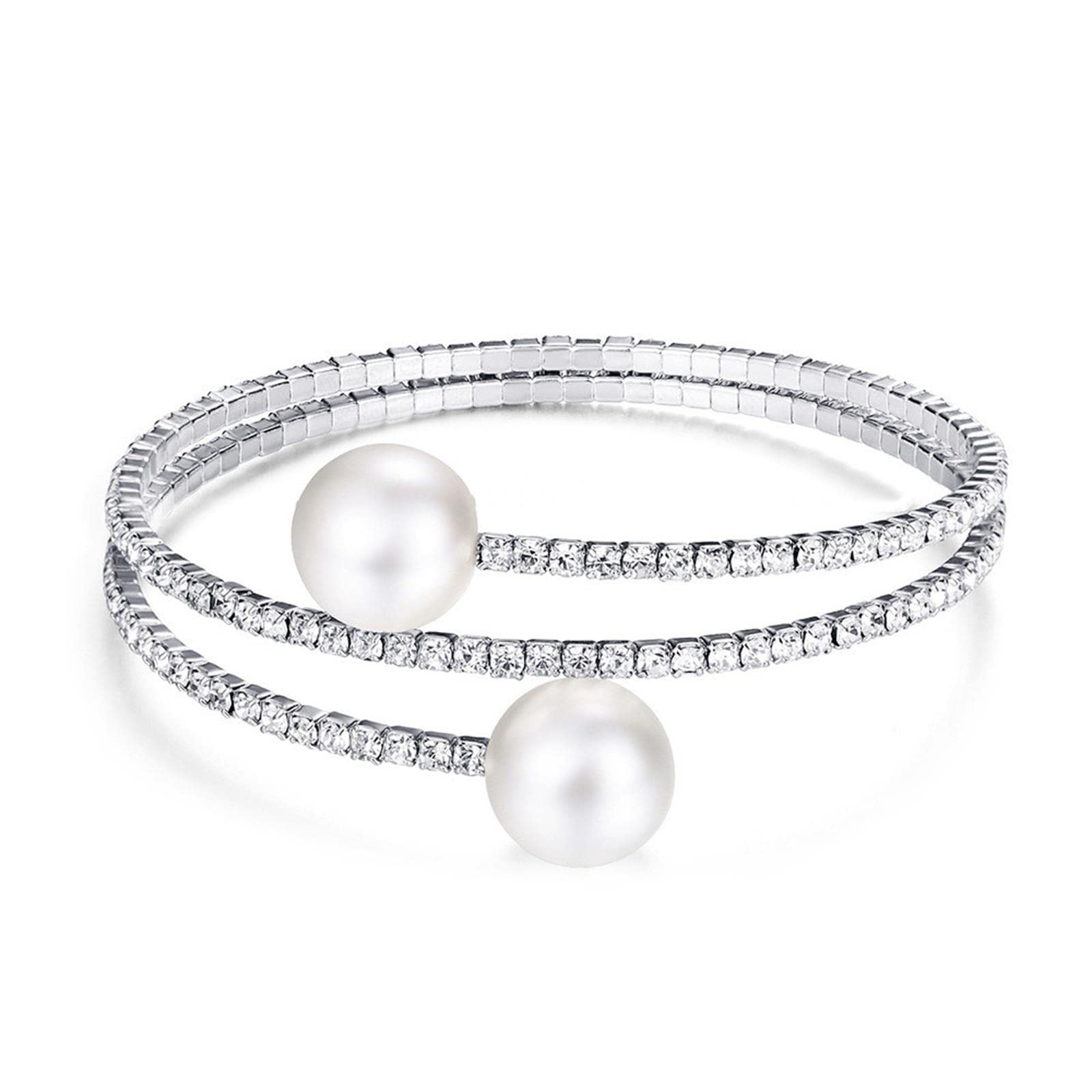 KicomviImitition Pearl Stretch Bracelet Multilayer Crystals Pearl Elastic Bangle for Women Girl Wedding Jewelry 1920s Costume