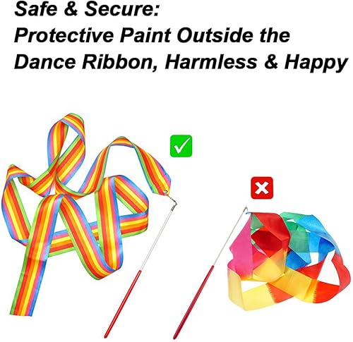 Miniatura 7 de ANCIRS Paquete de 4 cintas de baile de 6.6 ft, cintas de gimnasia rítmica con serpentinas de arco iris, varitas giratorias de bastón en palos para