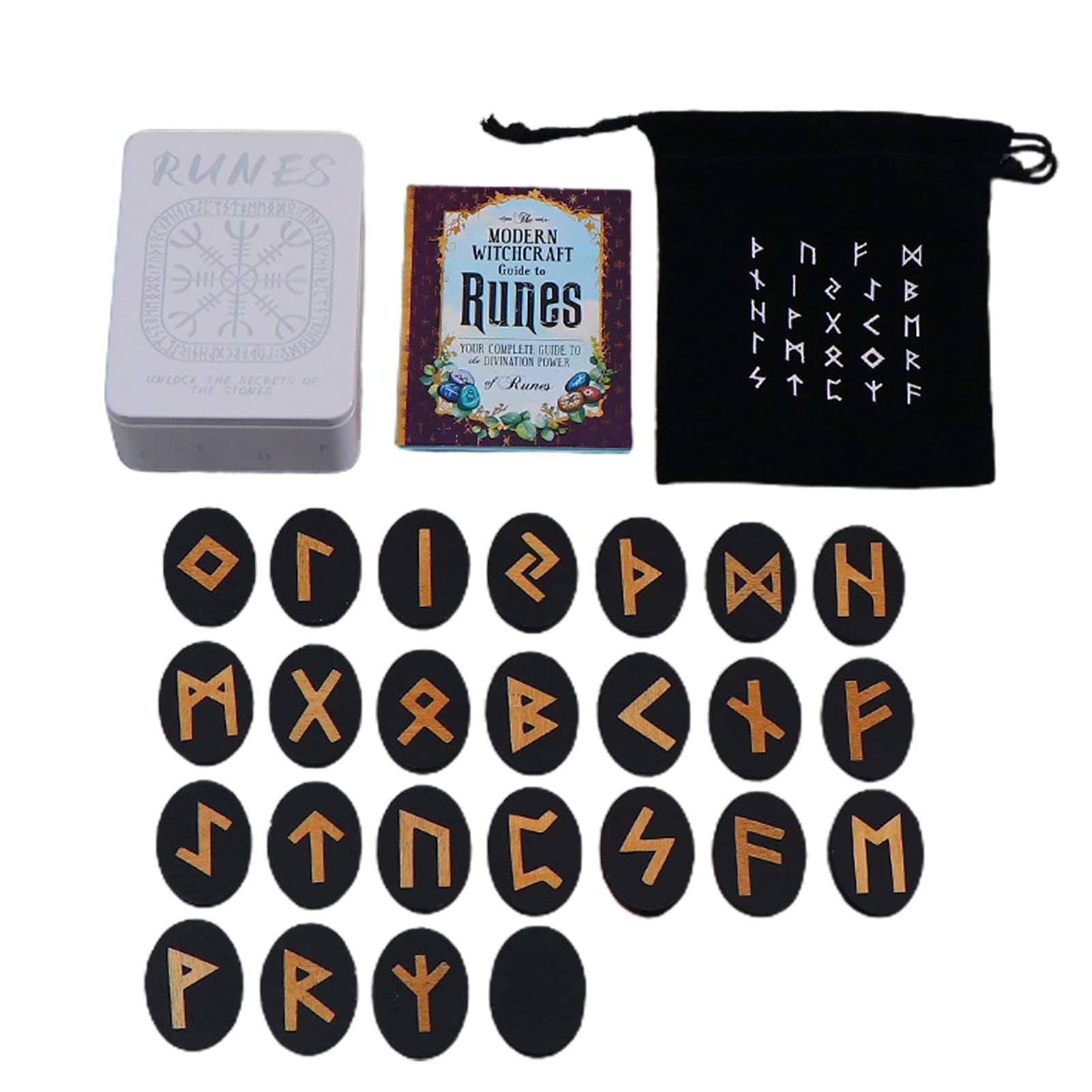 Runes Set with Manual and Pouch - 25 Wooden Divination Runes for , Norse Mythology and Meditation | Beginner-friendly Spiritual Tools for Concen