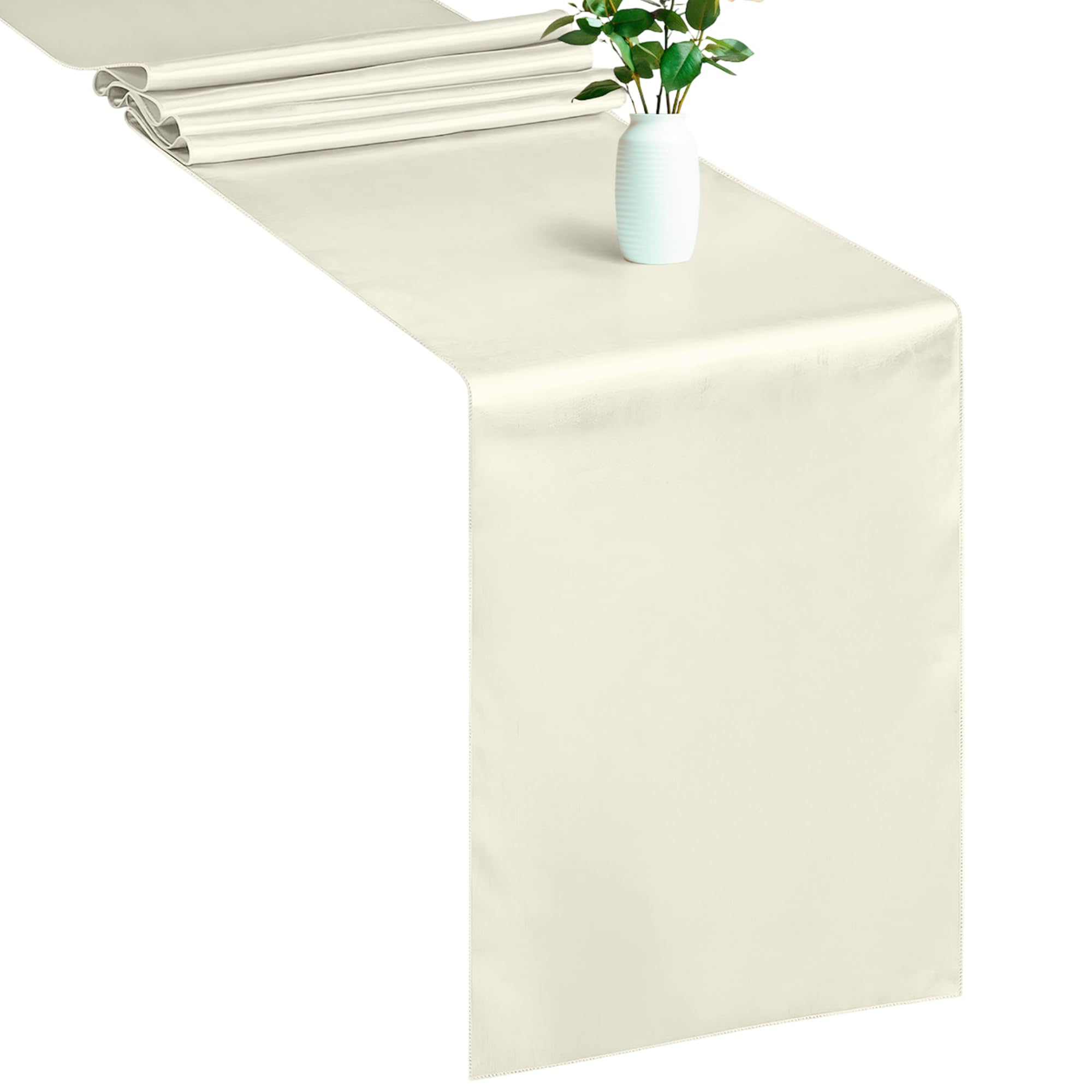 WedDecor Table Runner 11x108 inch Satin Table Runner Wrinkle-Free Drapes Elegant Dining Table Wedding Decorations Tabletop Decor Party Table Runners for Christmas Decorations, Ivory, 10pcs