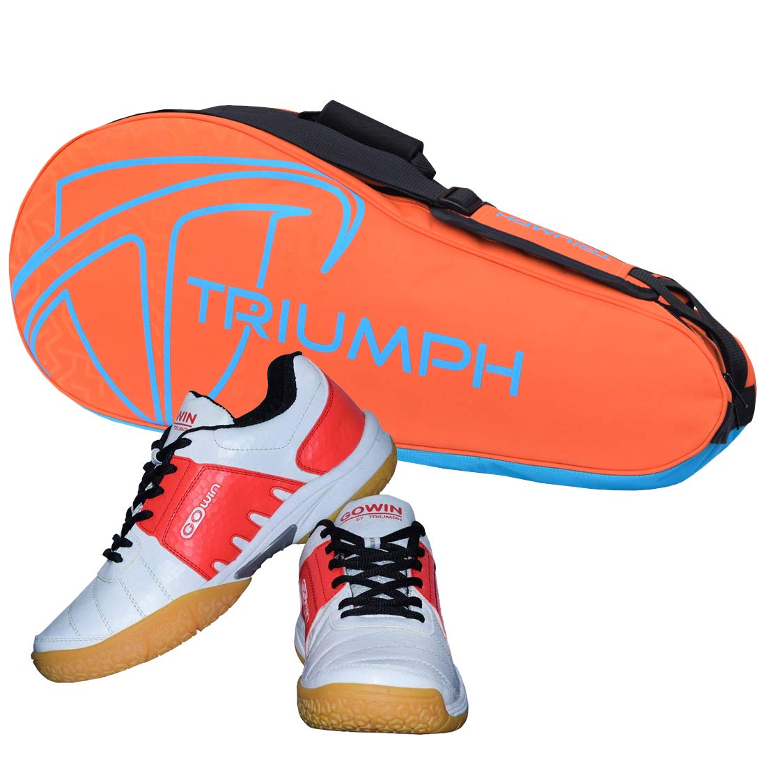 Gowin Badminton Shoe Power White/Red Size-9 with Triumph Badminton Bag 303 Orange/Sky-picture-23