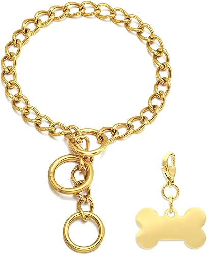 Miniatura 1 de WW Lifetime Collar de cadena de oro para perro collar de perro dorado con cierre de anillo 0591in 0394in 18 quilates collar de cadena de eslabones