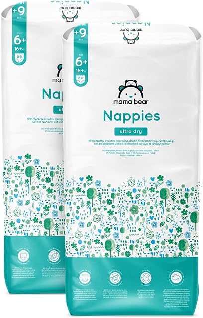 Mama Bear - Amazon Brand - 132 Ultra Dry Nappies - Size 6+ (16+ kg) - MONTHLY PACK