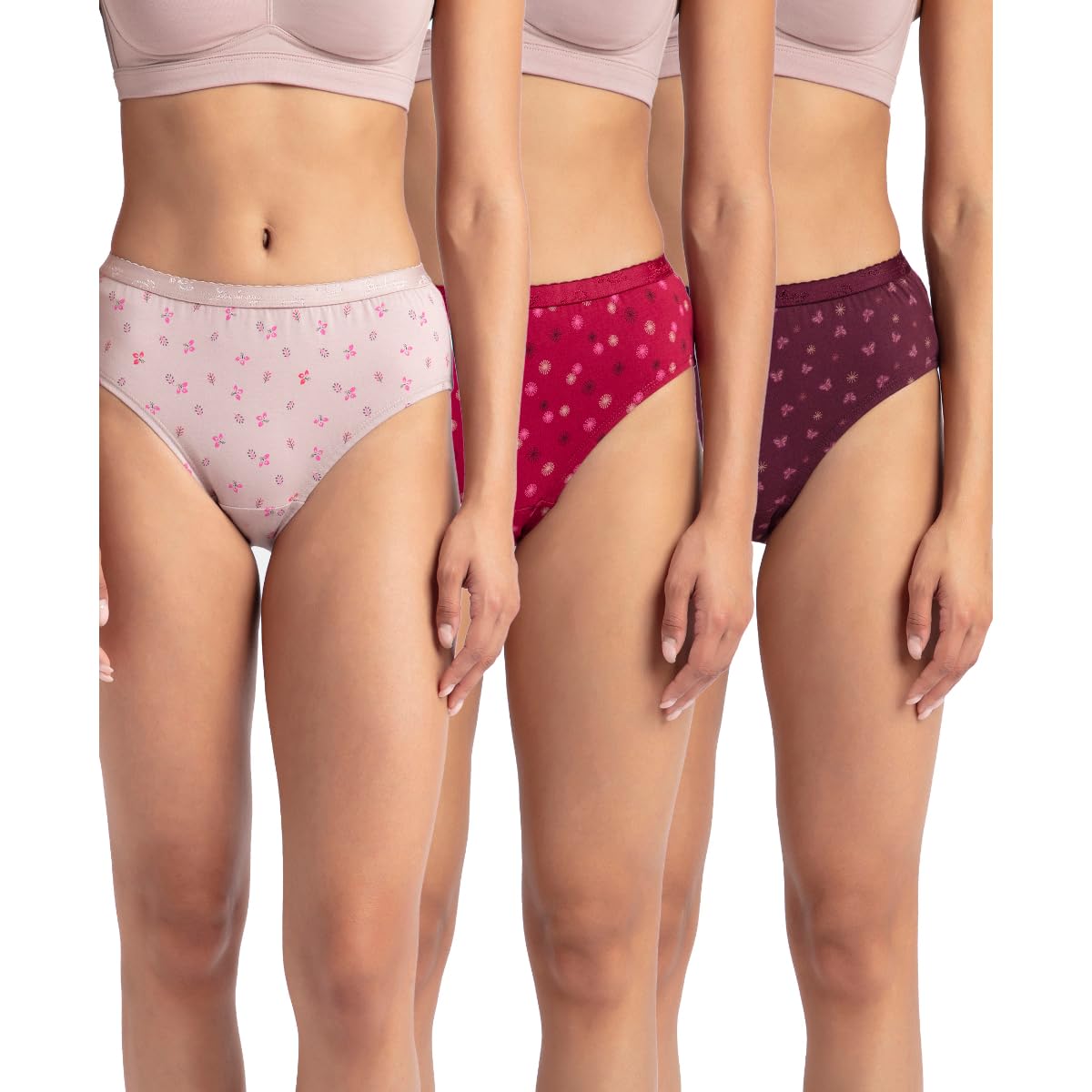 Jockey 1523 Women's High Coverage Super Combed Cotton Mid Waist Hipster with Ultrasoft Exposed Waistband and StayFresh Treatment (Pack of 3_Colors & Prints May Vary)